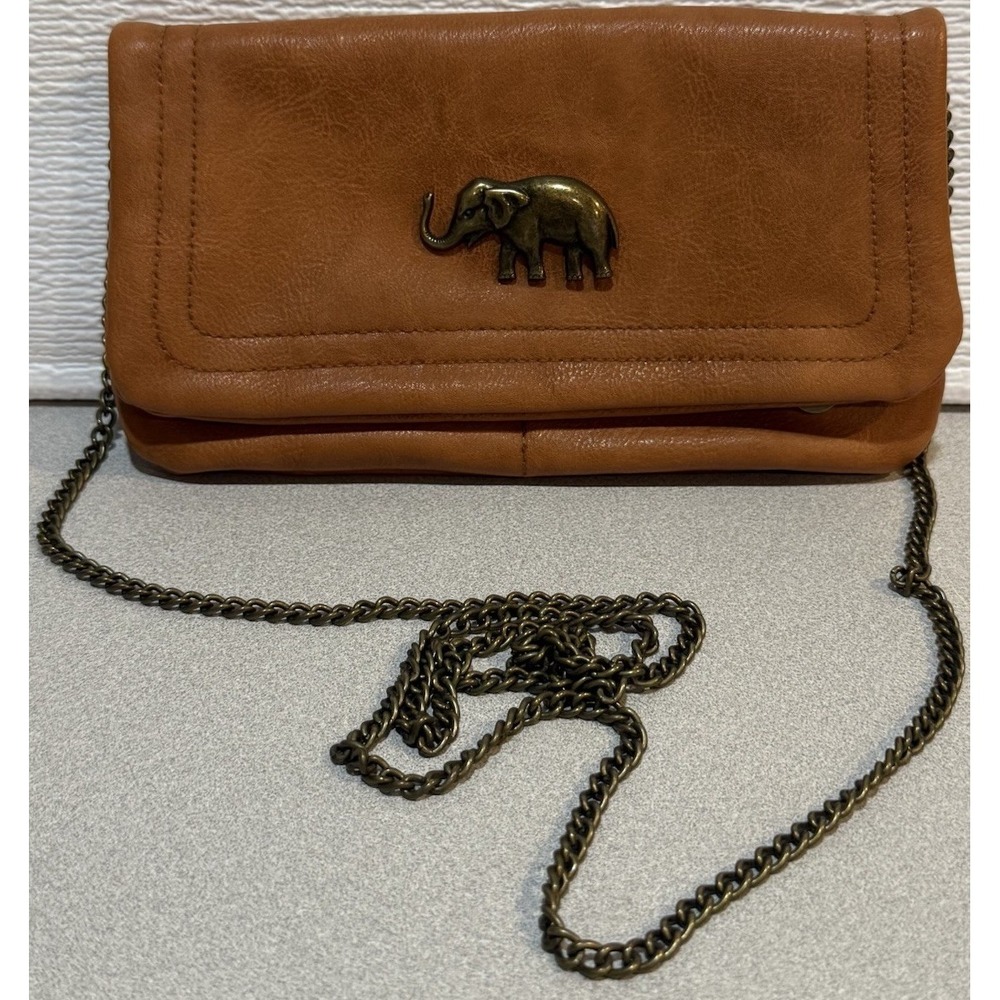 Francesca's Brassy Elephant Charm Wallet/Clutch Brown Faux‎ Suede Crossbody BAG